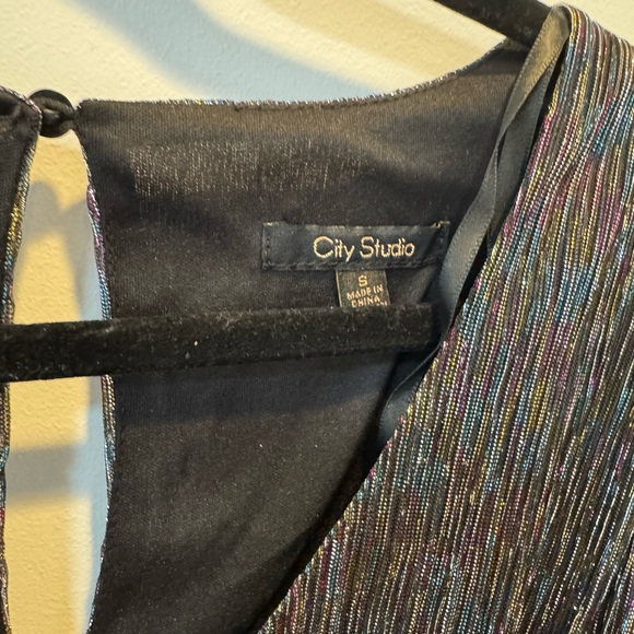 City Studio Black Rainbow Metallic Tiered Ruffle Dress Size S - Picture 4 of 7